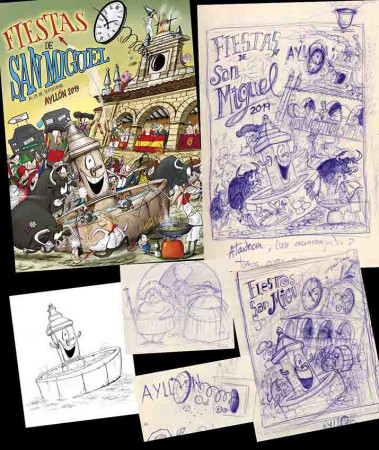 Bocetos y cartel Fiestas de Ayllón 2019